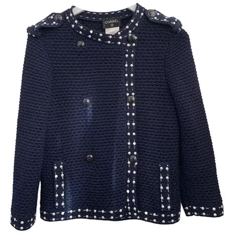 giacche chanel blu|Giacche Chanel in Cotone Blu taglia 44 FR .